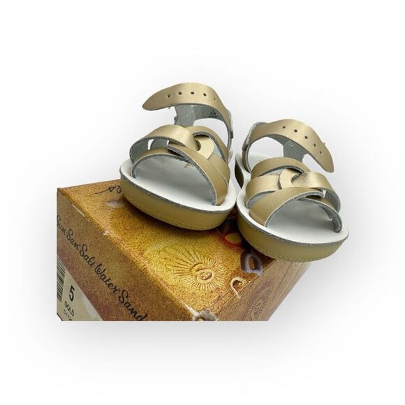 NWT Salt Water Sandals Kids Sun San Water Resistant Swimmer Flats Gold Size 5 - Picture 4 of 9
